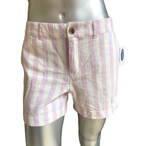 NEW Old Navy Striped Linen Blend Purple White Shorts Women's Size 6 - Picture 1 of 5